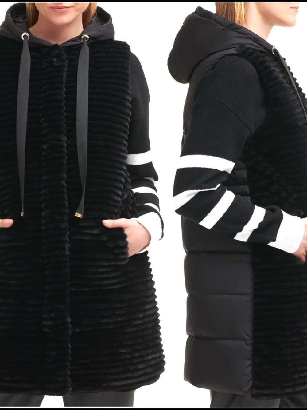Women's Karl Lagerfeld Drawstring Fur/Down Hooded Jacket Vest-Size XS